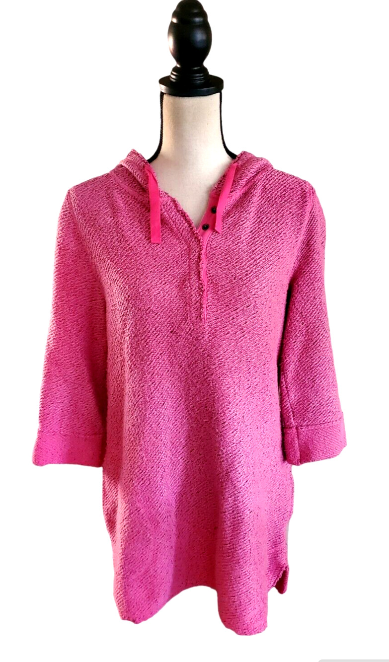 Soft Surroundings Pink Textured Medium Weight Cotton Stretch Hoodie Tunic Top S